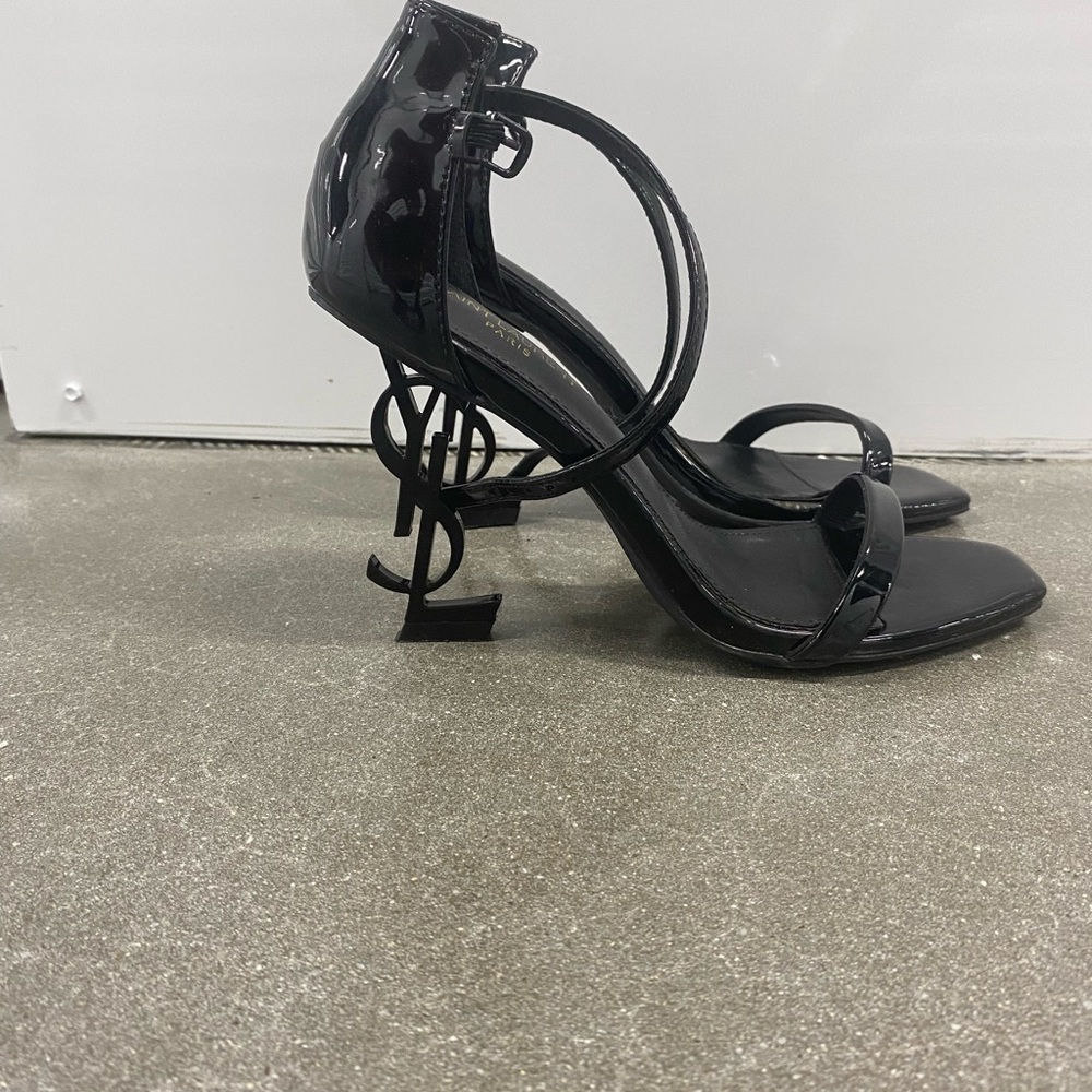 Yves Saint Laurent Black Patent Leather Strappy Heels